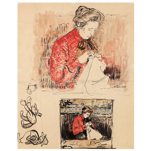 Vrouw, naaiend (Mme Lemmen), 1905